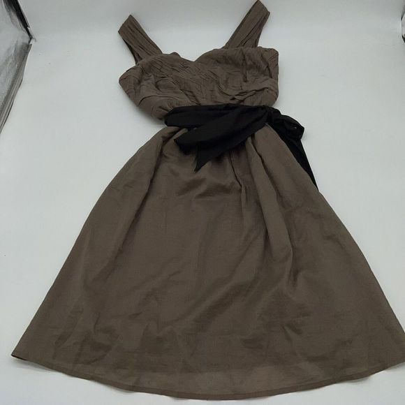 Maeve Anthropologie 6 Dress Empire Sash Waist V Neck Taupe Brown Pockets - Picture 1 of 7